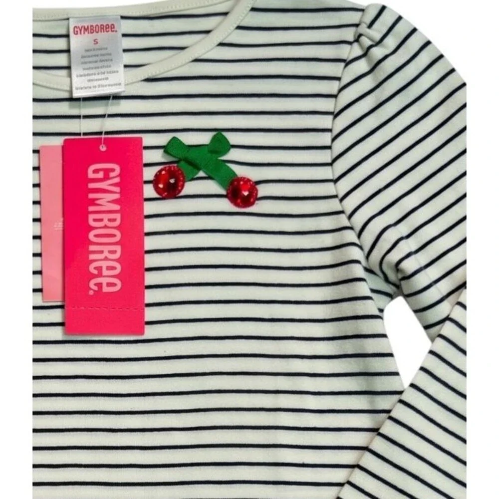 Vintage Gymboree Long Sleeved T Shirt Size 5 Black White Cherry Pie Line NWT Y2K